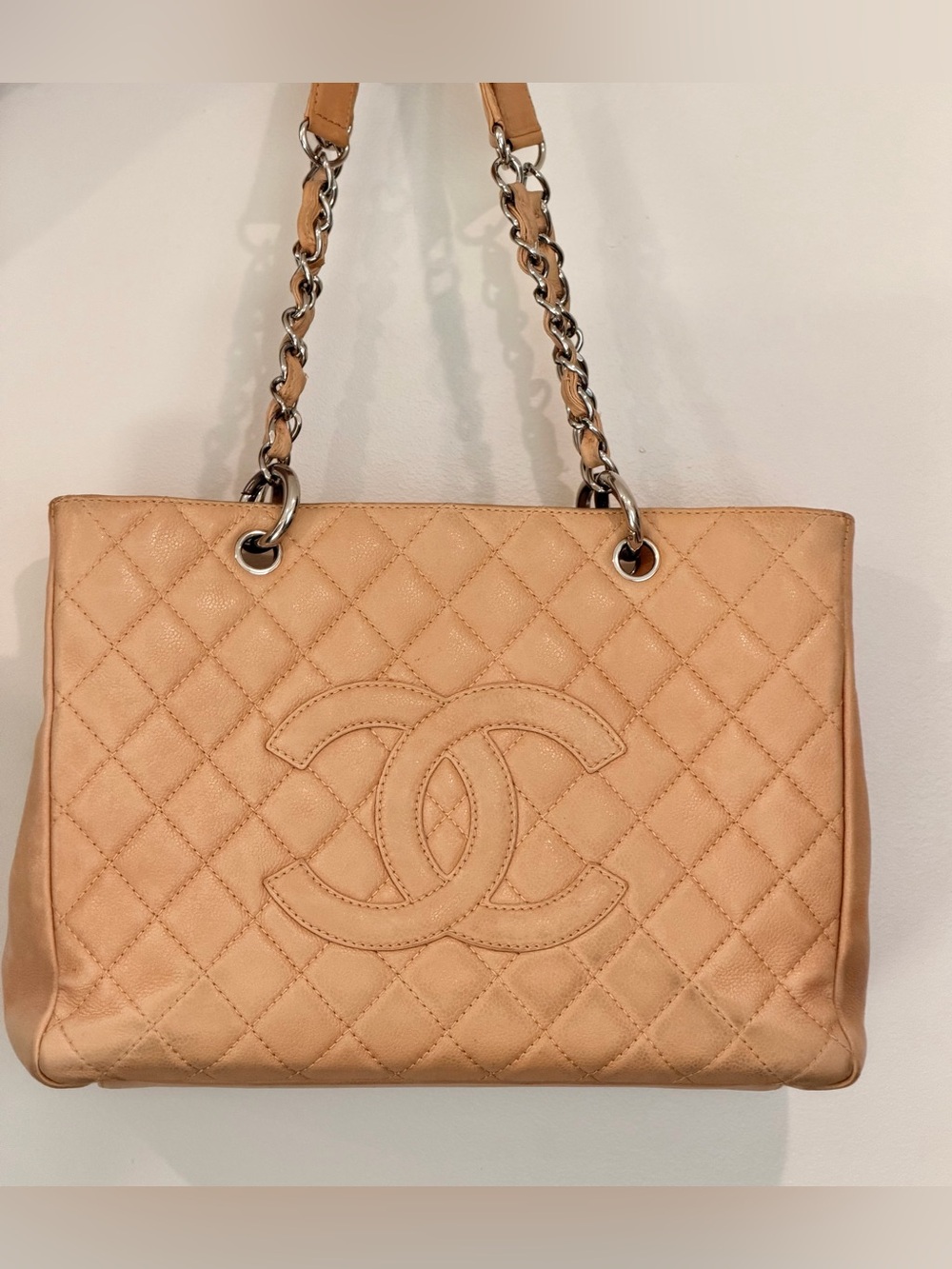 CHANEL Caviar Quilted Grand Shopping Tote GST Dark Beige